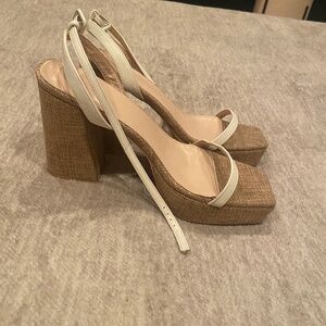 White and Rafia Platform heels